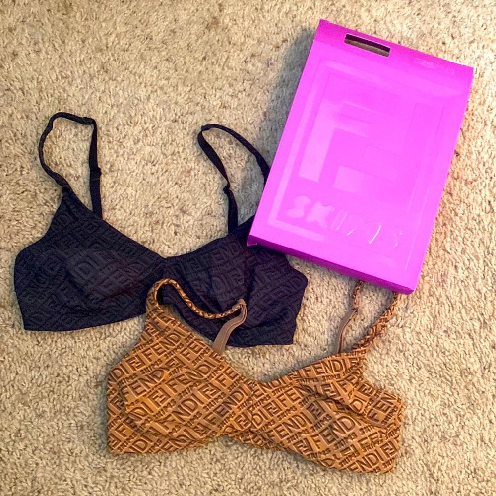 FENDI X SKIMS SKIMPY BRALETTE Medium 2PC Black California Bra Logo Women’s NIB